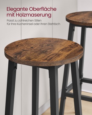 VASAGLE Σετ 2 σκαμπό μπαρ με μεταλλικό σκελετό και υποπόδιο, ύψος 7...