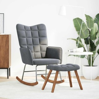 vidaXL Πολυθρόνα Κουνιστή με Σκαμπό σε Σκούρο Γκρι Βελούδο 4016844 vidaXL Πολυθρόνα Κουνιστή με Σκαμπό σε Σκούρο Γκρι Βελούδο 4016844