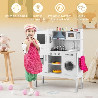 Costway Ξύλινη Παιδική Κουζίνα με 16 Αξεσουάρ Παιχνιδιού για Παιδιά...