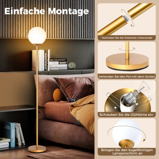 Costway Χρυσό Φωτιστικό Δαπέδου 165 εκ. με Γυάλινο Αμπαζούρ & Βαρι... Costway Χρυσό Φωτιστικό Δαπέδου 165 εκ. με Γυάλινο Αμπαζούρ & Βαρι...