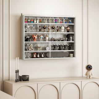 HOMCOM Γραφείο για Συλλογές με 4 Ρυθμιζόμενα Ράφια από Ξύλο και Γυά...