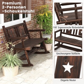 Costway  Ξύλινη Διθέσια Κούνια Βεράντας με Εργονομικό Σχέδιο και Αν...