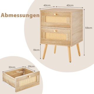 Costway  Σετ 2 Ροτανέ Κομοδίνα σε Στυλ Boho με Συρτάρια & Πόδια από...