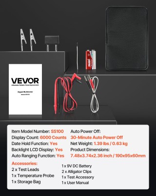 VEVOR Ψηφιακό Πολυμέτρο TRMS (6000 Μετρήσεις) - 190 x 95 x 60 mm WY... VEVOR Ψηφιακό Πολυμέτρο TRMS (6000 Μετρήσεις) - 190 x 95 x 60 mm WY...