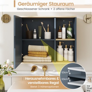 Costway Ντουλάπι Μπάνιου με Καθρέφτη & Ρυθμιζόμενο Ράφι & Πλευρικές...