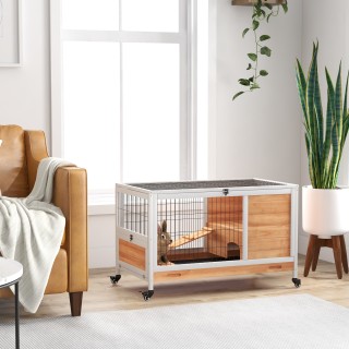 PawHut  Ξύλινο κλουβί για κουνέλια με 4 ρόδες, σπιτάκι για κουνέλια...