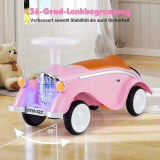 Costway Ροζ Κλασικό Αυτοκίνητο Περπατήματος με Τιμόνι, Κόρνα, LED Φ...