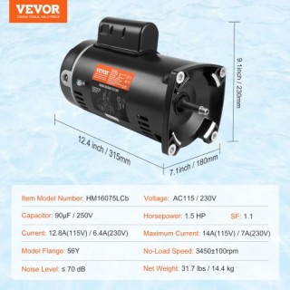 Αντλία Πισίνας VEVOR 1.5HP 115/230V YCBDJ15HP56YPZUCCV9 Αντλία Πισίνας VEVOR 1.5HP 115/230V YCBDJ15HP56YPZUCCV9