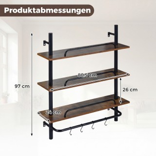 Costway Τριώροφο επιτοίχιο ράφι με φωτισμό RGB LED, 80,5 x 24 x 97 ...