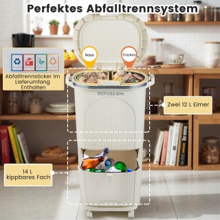 Costway Κάδος Κουζίνας 38L με Καπάκι & 2 Αφαιρούμενα Δοχεία & Πεντά...