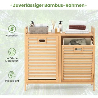 Διπλό Περιστρεφόμενο Καλάθι Ρούχων Μπαμπού 75L με 2 Αποσπώμενους Κά...