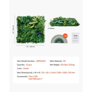 VEVOR Τεχνητά Πάνελ Γρασιδιού 3D 12 Τεμ 20x20 εκ για Διακόσμηση PJS...