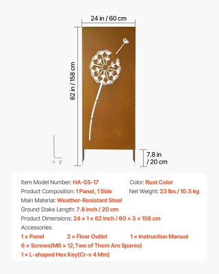 VEVOR Μεταλλικό Παραβάν Ιδιωτικότητας 61 x 160 εκ., Αυτοστηριζόμενο...