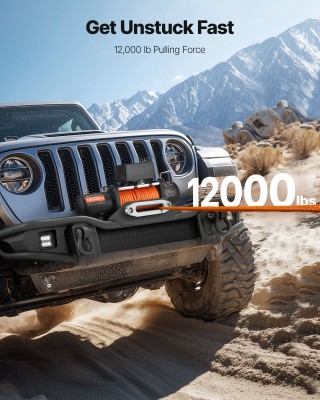 VEVOR Ηλεκτρικός Γρύλος 12V DC, 5400 kg, με Συνθετικό Σχοινί, Αδιάβ...