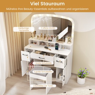 Costway Σετ Καλλωπισμού με Καθρέφτη LED 3 Χρωμάτων & Σκαμπό108 x 40...