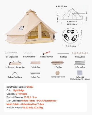 VEVOR Σκηνή Yurt Oxford 4 m για 4 Άτομα, 4 Εποχών, με Υποδοχή Σόμπα... VEVOR Σκηνή Yurt Oxford 4 m για 4 Άτομα, 4 Εποχών, με Υποδοχή Σόμπα...
