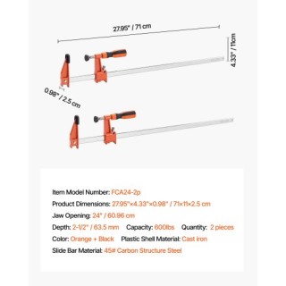 VEVOR Σετ 2 Σφιγκτήρες Ξυλουργικής 61 εκ με Κλείδωμα από Χυτοσίδηρο...