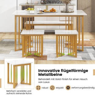 Σετ Τραπεζαρίας Μαρμάρινη Όψη, Μεταλλικό Πλαίσιο με Χρυσό Φινίρισμα...