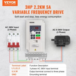 VEVOR Μετατροπέας Συχνότητας 3HP 2.2KW 5A Τριφασικός AC 380V Είσοδο... VEVOR Μετατροπέας Συχνότητας 3HP 2.2KW 5A Τριφασικός AC 380V Είσοδο...