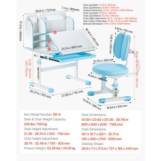 VEVOR Παιδικό Γραφείο με Ρυθμιζόμενο Ύψος και Συρτάρι Μπλε ETXXZYLS... VEVOR Παιδικό Γραφείο με Ρυθμιζόμενο Ύψος και Συρτάρι Μπλε ETXXZYLS...