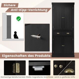 Costway Μαύρο Ξύλινο Μπουφέ 183cm με Ρυθμιζόμενα Ράφια JZ10157DK+