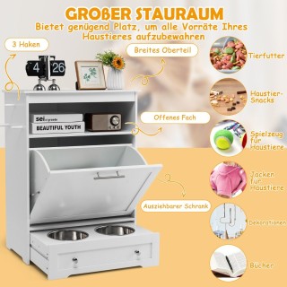 Costway  Σταθμός Τροφής Κατοικιδίων με Ενσωματωμένο Ντουλάπι Αποθήκ...