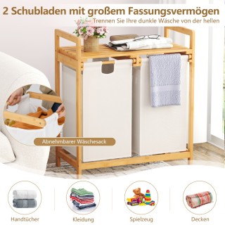 Costway  Καλάθι ρούχων με 2 τμήματα, 2 αφαιρούμενους σάκους και ράφ...