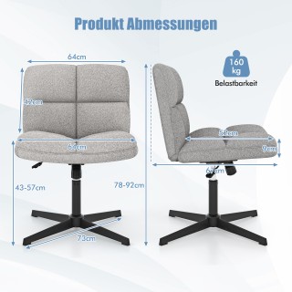 Costway Ρυθμιζόμενη Γκρι Καρέκλα Γραφείου χωρίς Μπράτσα με Λειτουργ...