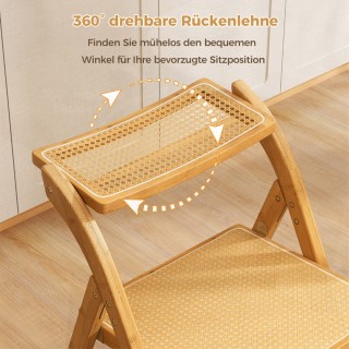 Costway Σετ 2 Πτυσσόμενες Καρέκλες Rattan Boho με Μπαμπού, Αντοχή 1...