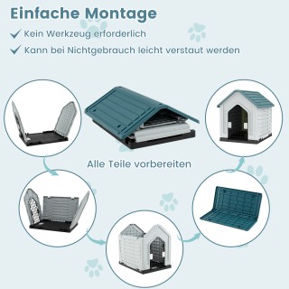 Costway Πλαστικό Σπιτάκι Σκύλου με Κλειδωτή Πόρτα και Αερισμό, Μπλε...