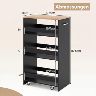 Costway Καροτσάκι Κουζίνας 4 Επιπέδων με Χειρολαβή & Κάγκελα, Μαύρο...