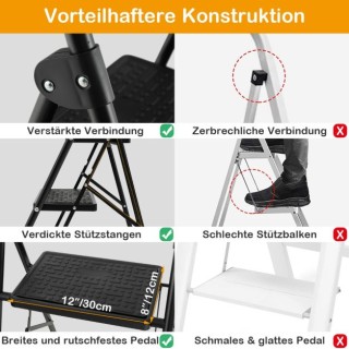 Σιδερένια Πτυσσόμενη Σκάλα με 3 Σκαλοπάτια 64 x 39 x 90 cm  Costway...