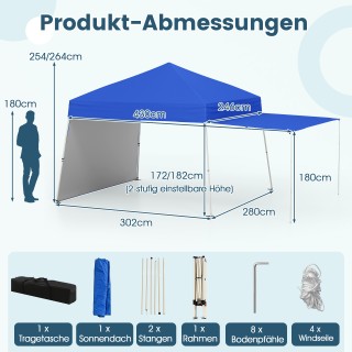 Costway Μετατρέψιμο Πτυσσόμενο Κιόσκι 430x280cm με Μπλε Τέντα NP125...