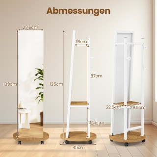 Costway 2 σε 1 Ολόσωμος Καθρέπτης με 3 Γάντζους & Ράφια Αποθήκευσης...