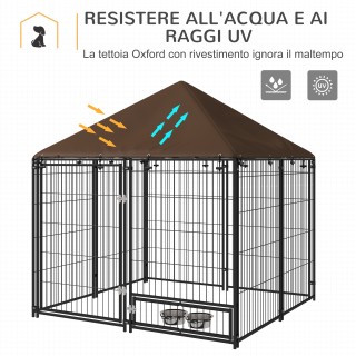 Dog Run από μέταλλο και ύφασμα Oxford με πόρτα για μπολ, 141x141x15...