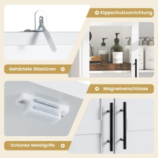 Costway Ξύλινη Υψηλή Ντουλάπα με Γυάλινες Πόρτες & 2 Γάντζους - Πολ...