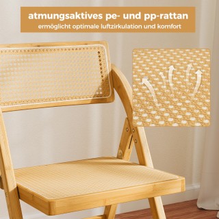 Costway Σετ 2 Πτυσσόμενες Καρέκλες Rattan Boho με Μπαμπού, Αντοχή 1...