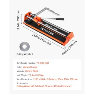 VEVOR Κόφτης Πλακιδίων Χειρός 430mm με Διπλές Ράγες & Τροχό Καρβιδί...