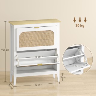 HOMCOM Σκαμπό Slim Boho Στυλ με 2 Ανακλινόμενα Συρτάρια για 14 Ζευγ...