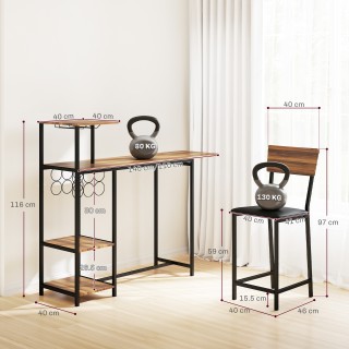 HOMCOM Σετ Πτυσσόμενου Μπαρ με 2 Ψηλά Σκαμπό με Πλάτη, Θήκη για Κρα... HOMCOM Σετ Πτυσσόμενου Μπαρ με 2 Ψηλά Σκαμπό με Πλάτη, Θήκη για Κρα...
