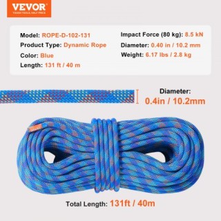 Σχοινί Αναρρίχησης VEVOR 10.2mm 40M Μπλε DSDLS131YC103J6V8V0 Σχοινί Αναρρίχησης VEVOR 10.2mm 40M Μπλε DSDLS131YC103J6V8V0