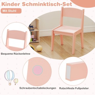 Costway Παιδικό Σετ Τραπέζι Μακιγιάζ με Κάθισμα, Καθρέφτη, LED Φωτι...