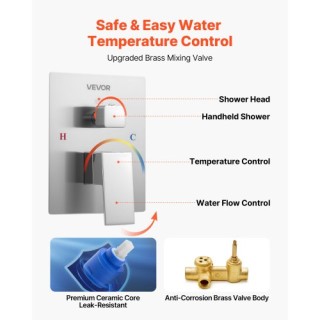 VEVOR Σετ Ντους 12 Τετράγωνη Κεφαλή Βροχής με Χειροκίνητο Σετ Βούρτ...