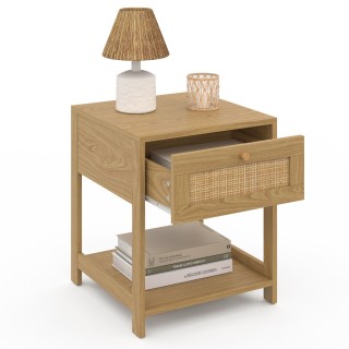 Σετ 2 Κομοδίνων με 1 Συρτάρι & 1 Ράφι – Φυσικό Ξύλο & Ροτάν 40 x 40... Σετ 2 Κομοδίνων με 1 Συρτάρι & 1 Ράφι – Φυσικό Ξύλο & Ροτάν 40 x 40...