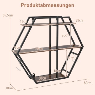 Costway Βιομηχανικό Εξάγωνο Τοιχοραφιέρα 3 Επιπέδων με Διακοσμητικά...