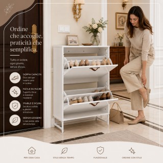 Shally Dogan Παπουτσοθήκη 2 Πορτών Λευκή με Χερούλια 63x24x90 εκ. 0...