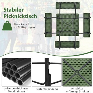 Costway Στρογγυλό Τραπέζι Πικνίκ με 4 Πάγκους & Οπή για Ομπρέλα για...