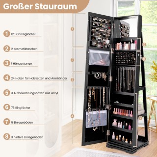 Costway Μαύρο Ντουλάπι Κοσμημάτων με Ολόσωμο Καθρέφτη και Ενσωματωμ... Costway Μαύρο Ντουλάπι Κοσμημάτων με Ολόσωμο Καθρέφτη και Ενσωματωμ...