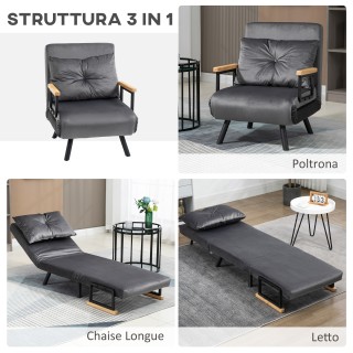 HOMCOM  Πολυθρόνα Κρεβάτι 3 σε 1 με Ρυθμιζόμενη Πλάτη σε 5 Θέσεις κ...