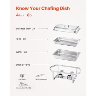 VEVOR 8 Qt 4 Pack Rectangle Chafing Dish Set ZFXBXGSTGK4JFAAX7V0